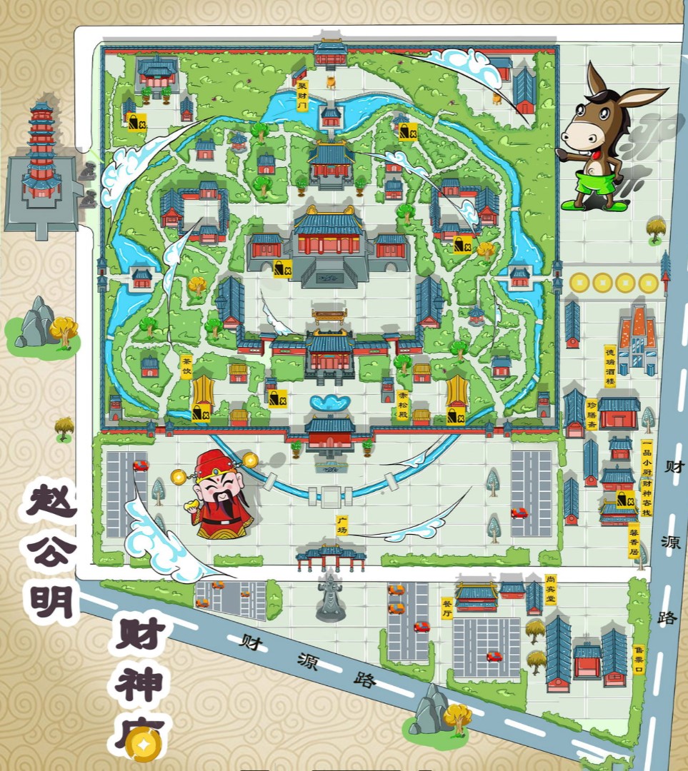 多宝镇寺庙类手绘地图